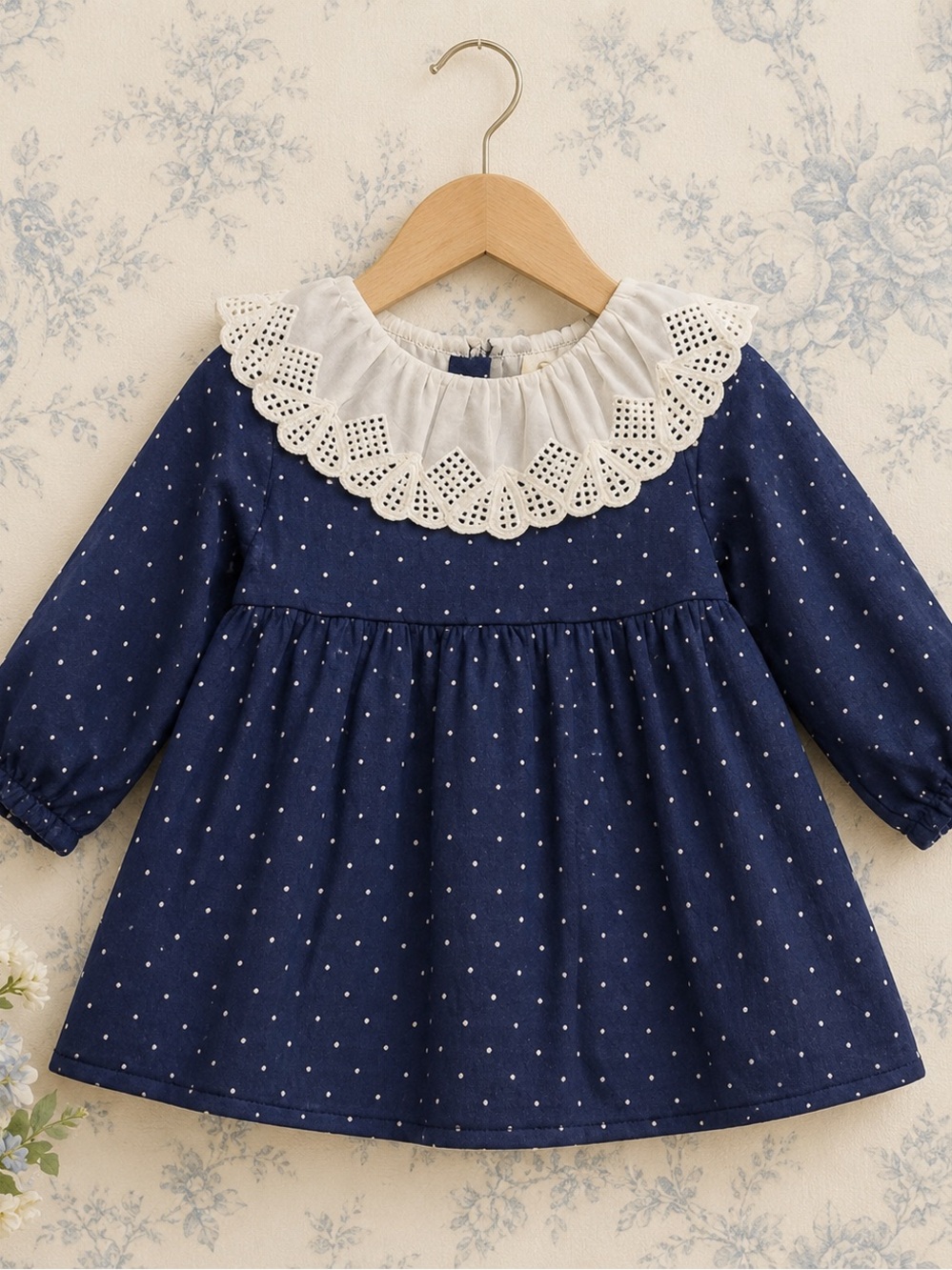 Dadati- Navy Blue Baby Girls Polka Dot cotton Dress vintage NWT